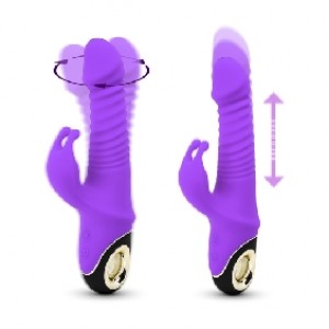 Wiggly Rabbit Vibe, 9 Rabbit Ear Clitoral Vibrating Functions & 5 Thrusting/Wiggling Functions on Shaft, PURPLE 